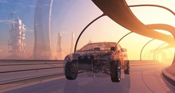 Futuristic car on a futuristic highway